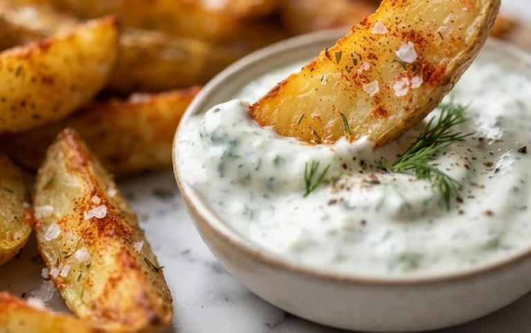 Kartoffelspalten mit Gurkendip