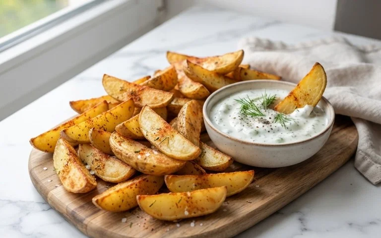 Kartoffelspalten mit Gurkendip