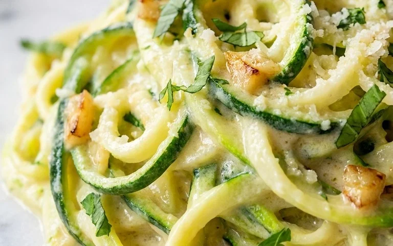 Zucchini-Spaghetti in cremiger Sauce– Zoodles