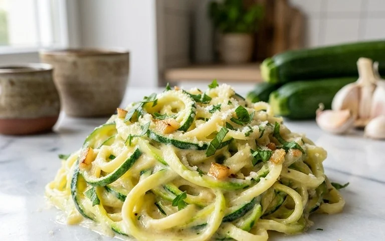 Zucchini-Spaghetti in cremiger Sauce– Zoodles