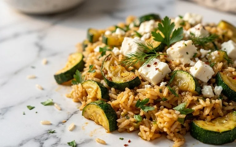 Zucchini-Reis-Pfanne mit Feta