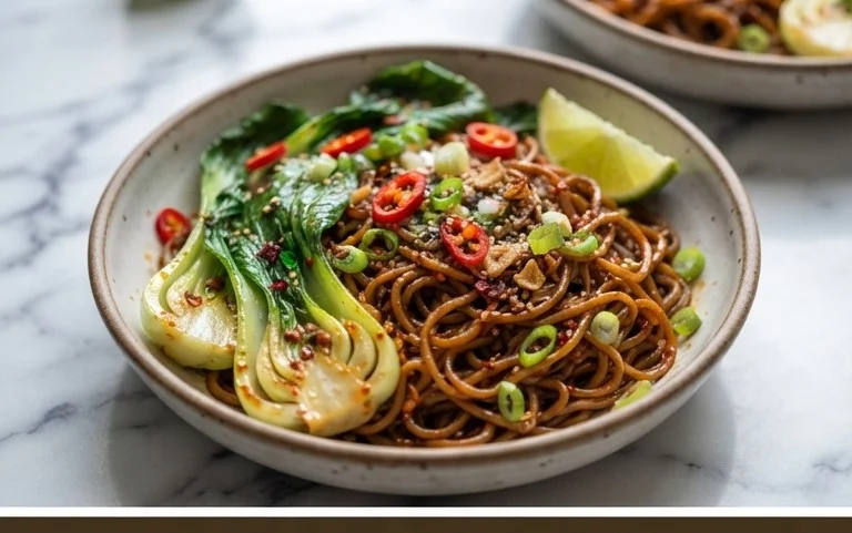 Spicy Garlic Soba Noodles with Bok Choy