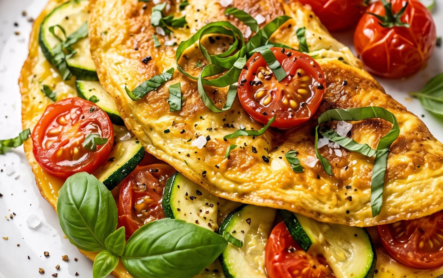 Zucchini-Omelett mit Tomaten und Basilikum