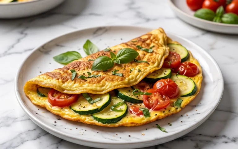 Zucchini-Omelett mit Tomaten und Basilikum