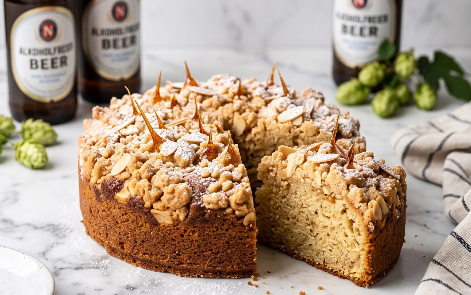 Stachelnon-alcoholic beerkuchen mit Streuseln