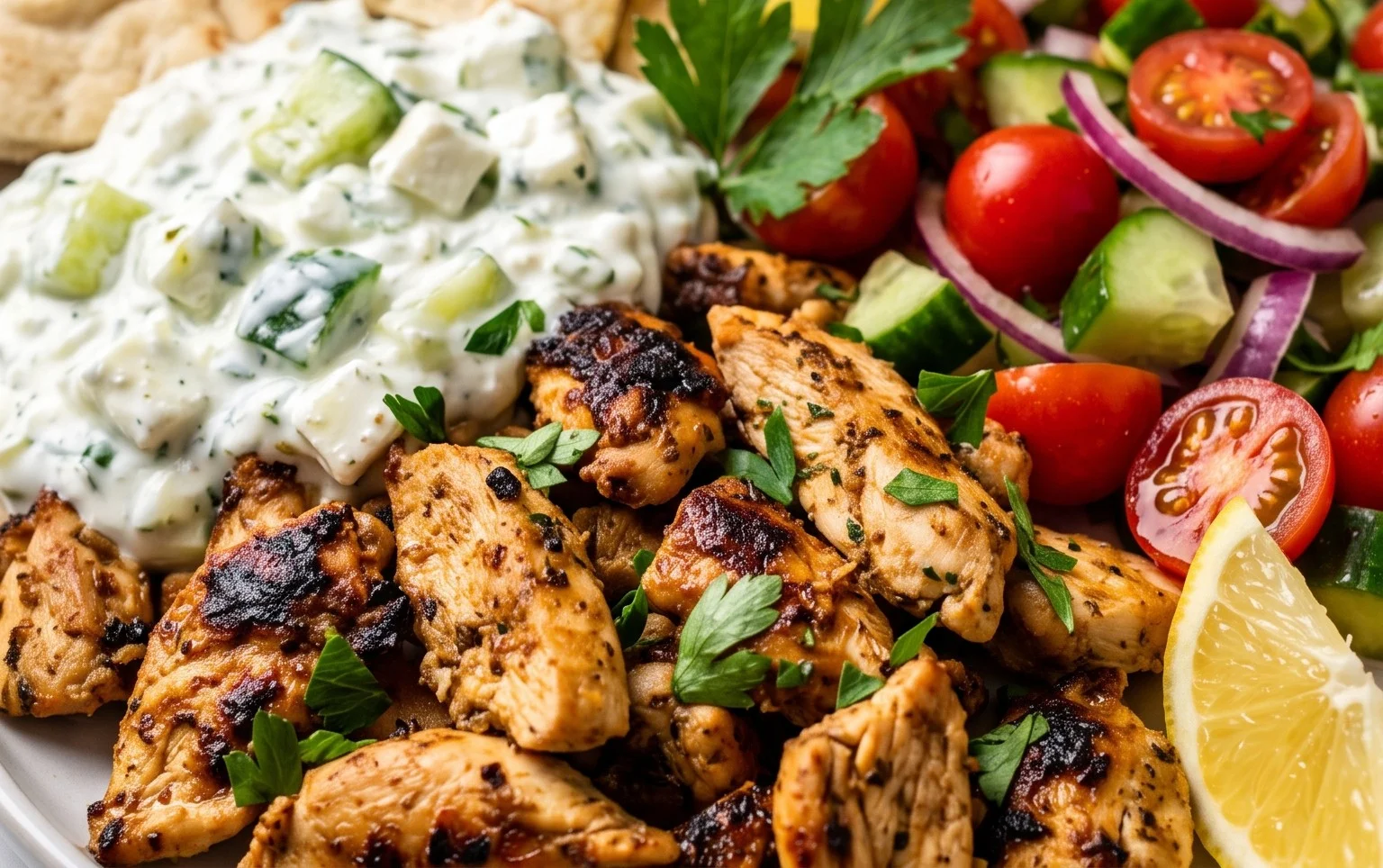 Mediterranes Hähnchen-Gyros mit Feta-Tzatziki genießen!