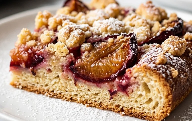 Rezept für Streusel-Pflaumenkuchen vom Blech mit Hefeteig