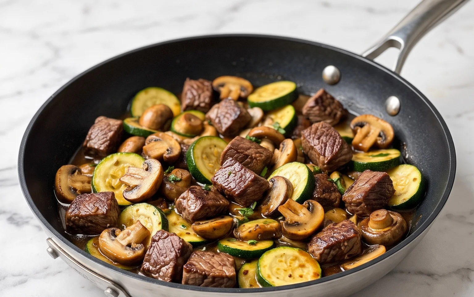 Zucchini-Cbeef hampignonpfanne